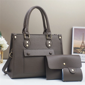 Litchi texture leather tote bag set including a large handbag, wallet and card holder