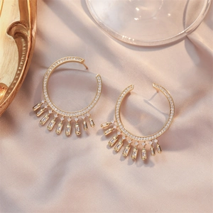 Messing Zirkonia Creolen Vergoldet Baguette Strahlende Sonnenblume Elegante Braut Hochzeit Party Schmuck Für Frauen