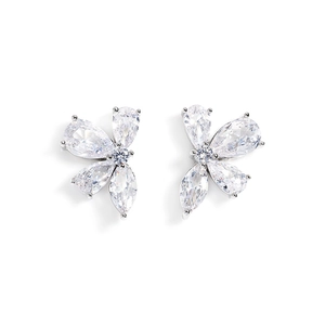 Elegant silver leaf-shaped butterfly earrings with sparkling cubic zirconia studs