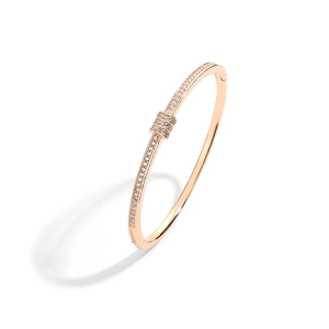 Bracelet jonc doré rose avec pavé de zircons et détails cylindriques centraux