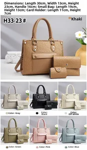 Three-piece handbag set with dimensions 30x13x23cm showing large tote and small pouches
