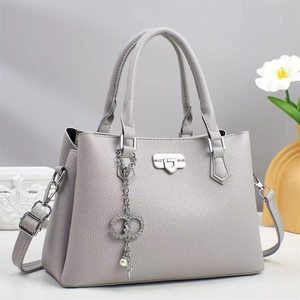 Borsa a Mano da Donna in Pelle PU a Grana Litchi Minimalista Con Lucchetto e Ciondolo a Perla e Strass Tracolla