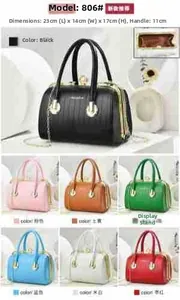 Detailed grid of faux leather doctor bags in seven colors with quilted texture and chain strap