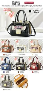 Detailed grid view showcasing eight color options for the croc-pattern evening handbag