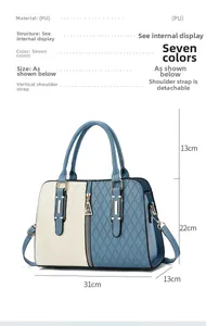 Detail view of cream and blue PU leather handbag with diamond stitching and gold zipper