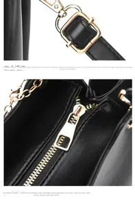 Close-up of premium golden hardware snap and zipper on wave-textured black leather handbag
