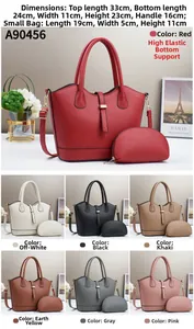 Detailed size chart for the lychee pattern faux leather tote bag and clutch set in 7 colors
