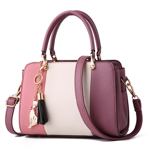 Women Handbag PU Leather Litchi Texture Color Block Shoulder Crossbody Bag With Cat Pendant Tassel Decor Trendy Daily Elegant