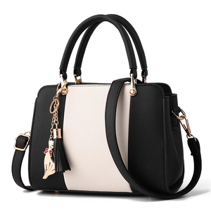 Elegant two-tone women's handbag with litchi texture and gold hardware detailing
