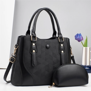 Geometric Triangle Embossed PU Leather Handbag And Small Pouch Large Capacity Tote Bag For Women Modern Stylish Contrast