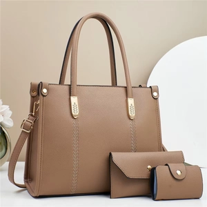 Ensemble de 3 sacs à main en similicuir kaki avec détails de coutures en épi de blé