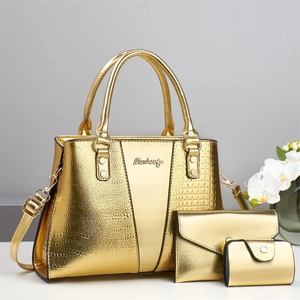 Borsa Tote Grande da Donna in Pelle PU con Motivo a Coccodrillo con Pochette e Porta Carte di Credito alla Moda