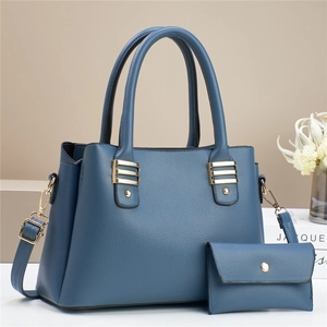 Women Handbag And Wallet PU Leather Lychee Pattern Shoulder Crossbody Bag Solid Color Golden Hardware Elegant