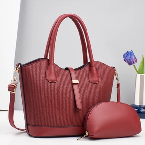 Elegant deep red 2-piece tote bag set with textured faux leather and gold hardware