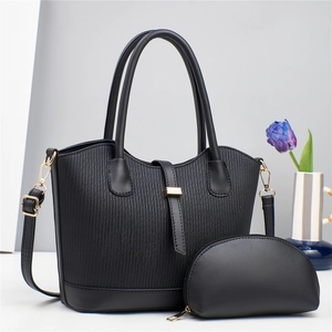 Women Shoulder Bag And Pouch PU Leather Large Capacity Tote Vertical Texture Elegant Solid Color Handbag Gold Hardware