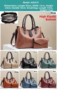Internal compartments of the PU leather handbag set showing multiple zipper pockets