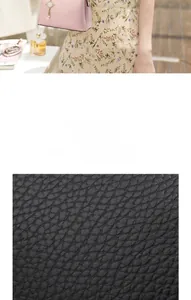 Detailed macro view of pink litchi grain texture and metal knot pendant on tote bag