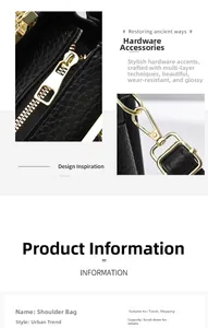 Detailed macro view of litchi texture leather and golden metal hardware on black tote bag