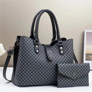 Ensemble 2 pièces sac cabas pour femme avec motif en X et pochette assortie