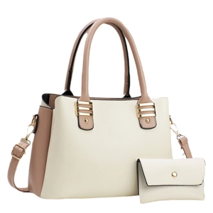 Ensemble sac cabas et pochette bicolore beige et marron avec texture grainée chic