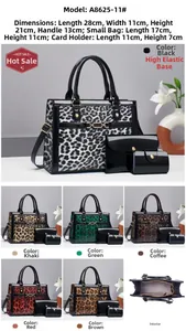 Détails de l'ensemble de 3 sacs à main à imprimé léopard avec pochette et porte-carte