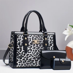Leopard Print Handbag And Shoulder Bag With Wallet Card Holder PU Patent Leather Gold Hardware Fashion Women