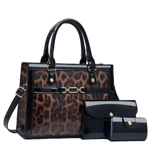 Ensemble 3 pièces de sacs léopard élégants avec cuir verni brillant et chaîne dorée