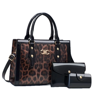 Chic leopard print 3-piece bag set with glossy leather accents and gold-tone G buckle