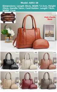 Detailed view of large capacity faux leather tote bag with inner pouch in seven color options