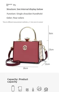 Polished burgundy faux leather mini bag featuring golden hardware and 18x13x11cm dimensions