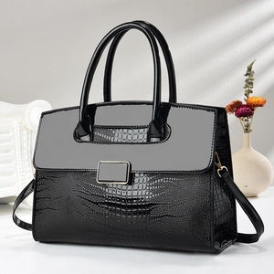 Sac À Main Femme Cuir PU Gaufré Croco Vernis Brillant Patchwork Élégant Sac Bandoulière