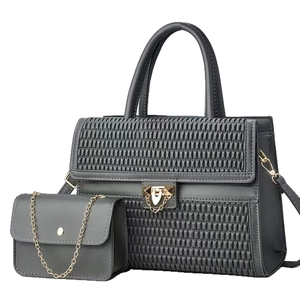 Dark grey women's tote set with quilted panel and elegant gold chain hardware