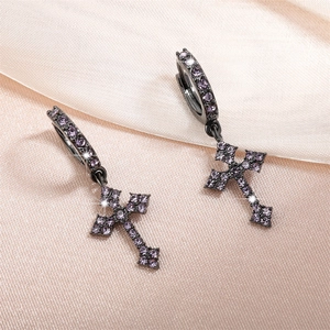 Boucles D'oreilles Créoles Pendentif Croix Laiton Zircone Cubique Incrusté Gothique Hip Hop Punk Bijoux