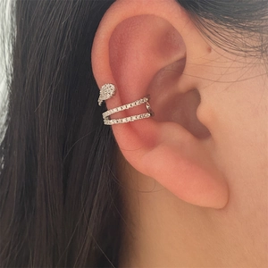 Fashion Copper Snake Ear Cuff Sparkling Pave Rhinestone Non Pierced Earring Elegant Wrap Ear Bone Clip For Women Jewelry