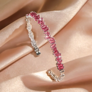 Geometric Irregular Baguette Zirconia Open Cuff Bangle For Women Copper Plated Gold Silver Rhinestone Fashion Jewelry Gift