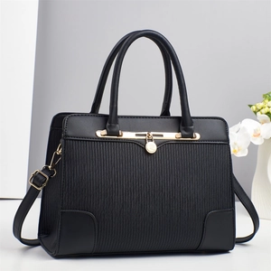 Women Handbag PU Leather Pleated Texture Large Capacity Crossbody Shoulder Bag Golden Hardware Lock Elegant For Daily