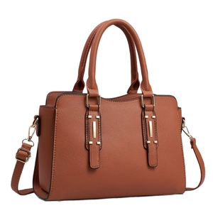 Retro brown lychee pattern tote bag for women with gold hardware and shoulder strap