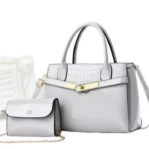 Grey stone pattern handbag set with crossbody chain bag and golden twist lock detail
