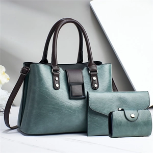 Three-piece retro textured tote bag set with shoulder strap and contrast handles