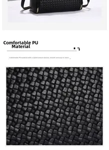 Macro detail of black PU leather bag showing woven texture and smooth finish