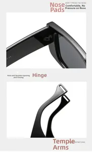Detail of rimless sunglasses featuring reinforced metal hinges and ergonomic curved temples