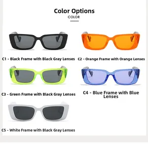 Collection of five vintage rectangular sunglasses in black, orange, green, blue and white colors