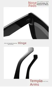 Detail of ergonomic nose pads, durable metal hinges and curved temples on cat eye sunglasses