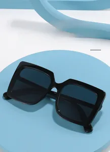 Vue détaillée latérale de lunettes de soleil carrées noires avec monture épaisse