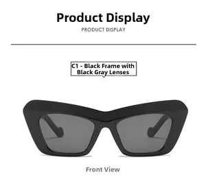 Front view of C1 black frame sunglasses with gray lenses in stylish cat-eye design