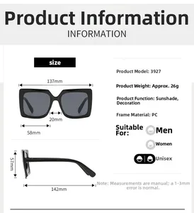 Schéma détaillé montrant les dimensions et spécifications de lunettes de soleil carrées