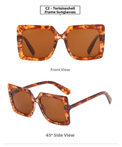 Vues détaillées de lunettes de soleil carrées écaillées avec des verres marron foncé