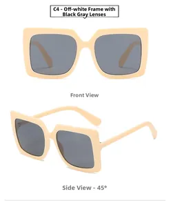 Vue de face et de profil à 45 degrés des lunettes de soleil carrées blanc crème et gris