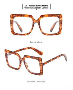 Vues de face et à 45 degrés de lunettes de soleil carrées écaille à verres clairs