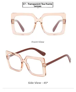 Vue détaillée de montures de lunettes de soleil carrées thé montrant face et profil